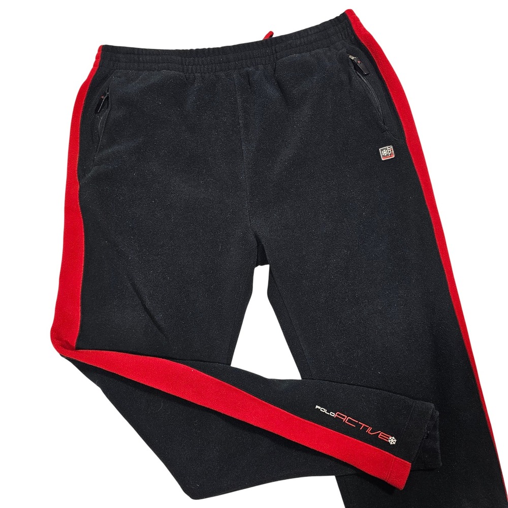 Polo Ralph Lauren Track Pants Mens XL Black Red Fleece Active Winter Retro Y2K